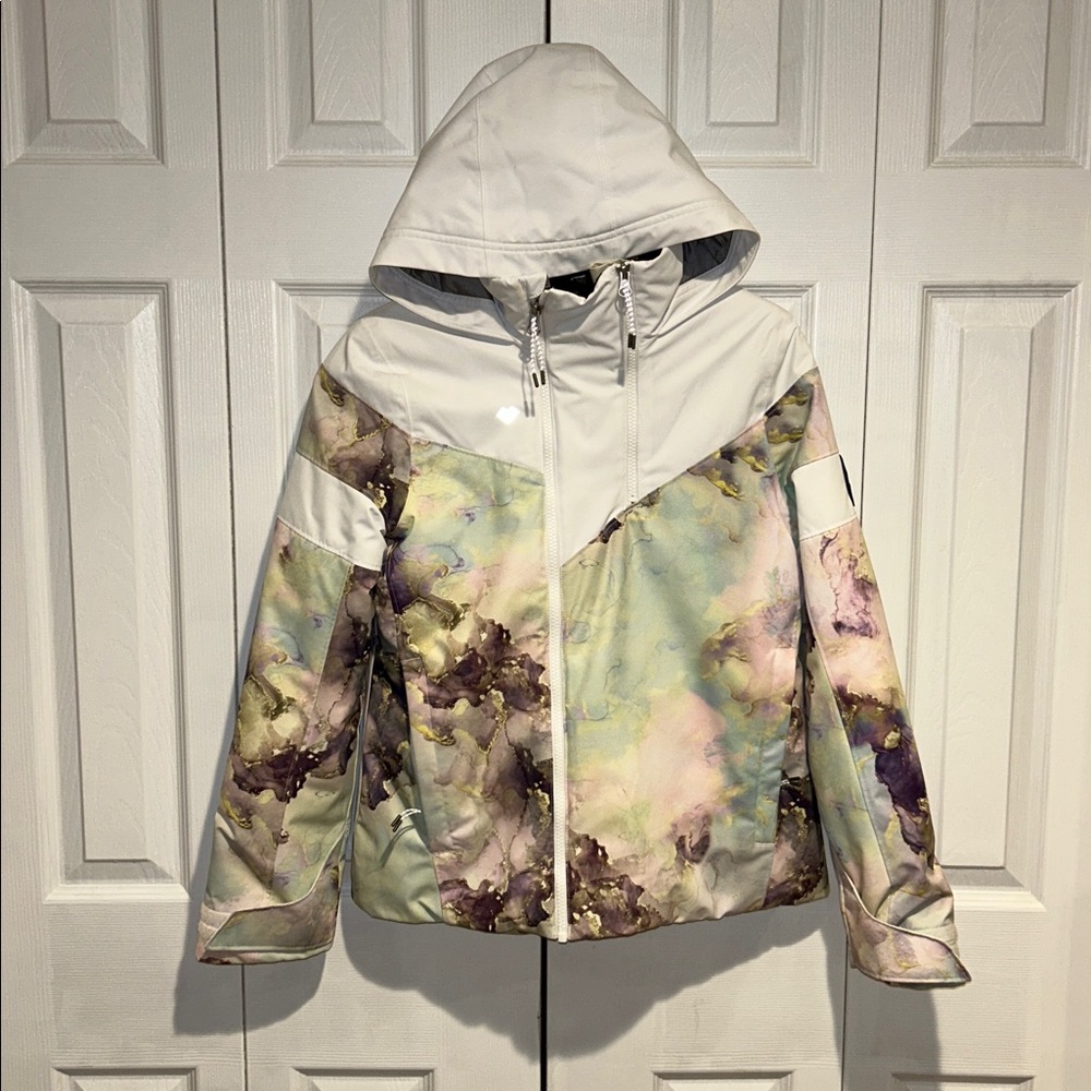 Obermeyer Taja Print Jacket large 14-16 Crystal Aurora Ski Snowboard Winter Coat
